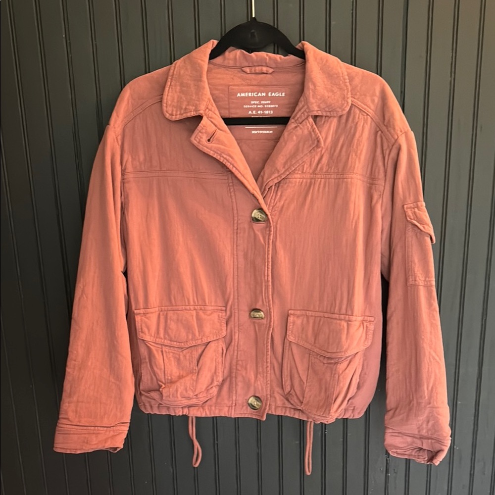 American Eagle Outfitters Pink Utility Jacket with Drawstring Hem